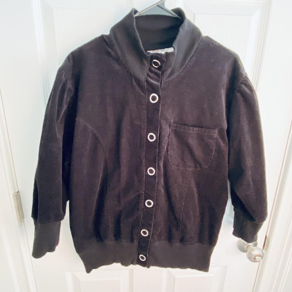 vtg y2k Gold Flava Corduroy Jacket Womens 16 Plus Black Snap Bomber grunge